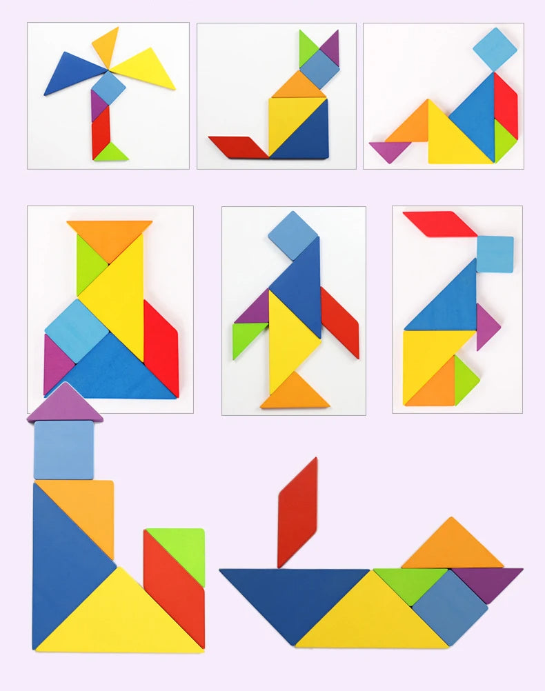 Wooden Montessori Tangram Puzzle in a Metal Box (3+ years)