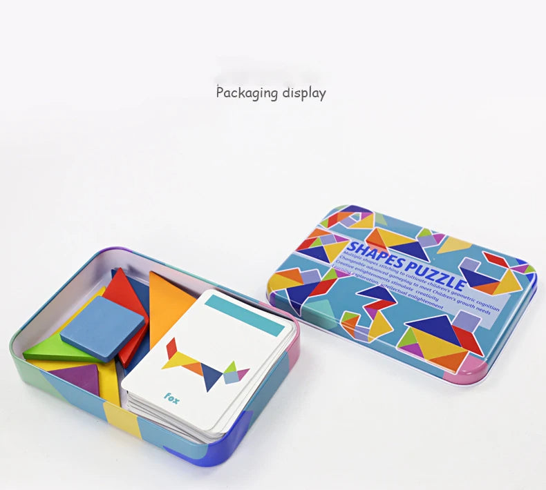 Wooden Montessori Tangram Puzzle in a Metal Box (3+ years)