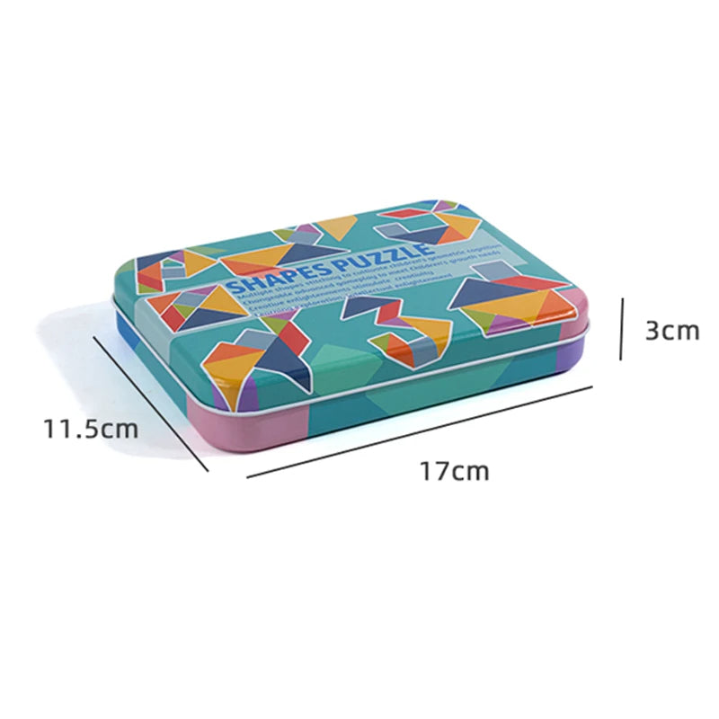 Wooden Montessori Tangram Puzzle in a Metal Box (3+ years)