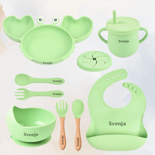 Hungry Crab - Personalised Silicone Baby Feeding Set (11 Pieces)