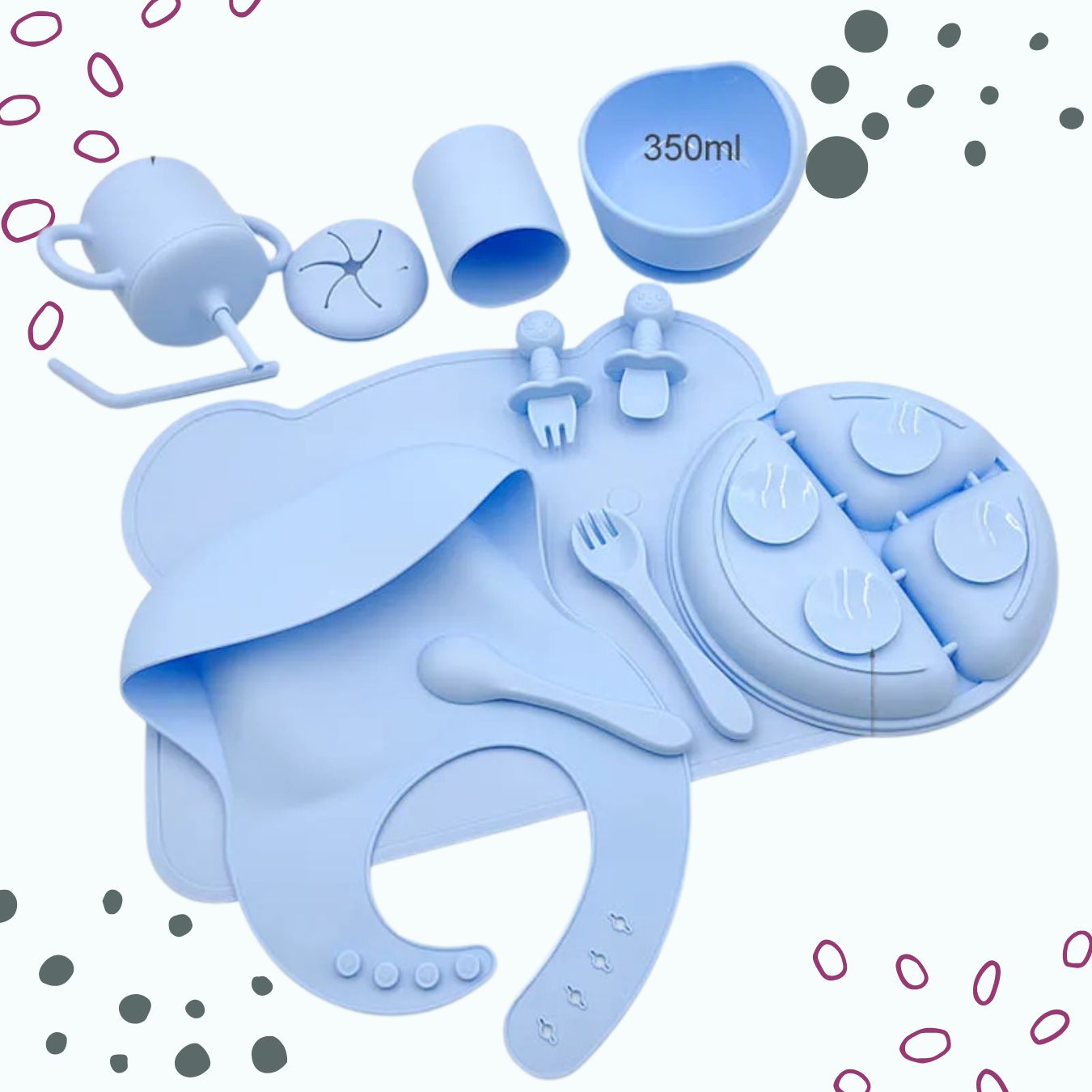 Personalised Silicone Baby Dining Set (12 Pieces)
