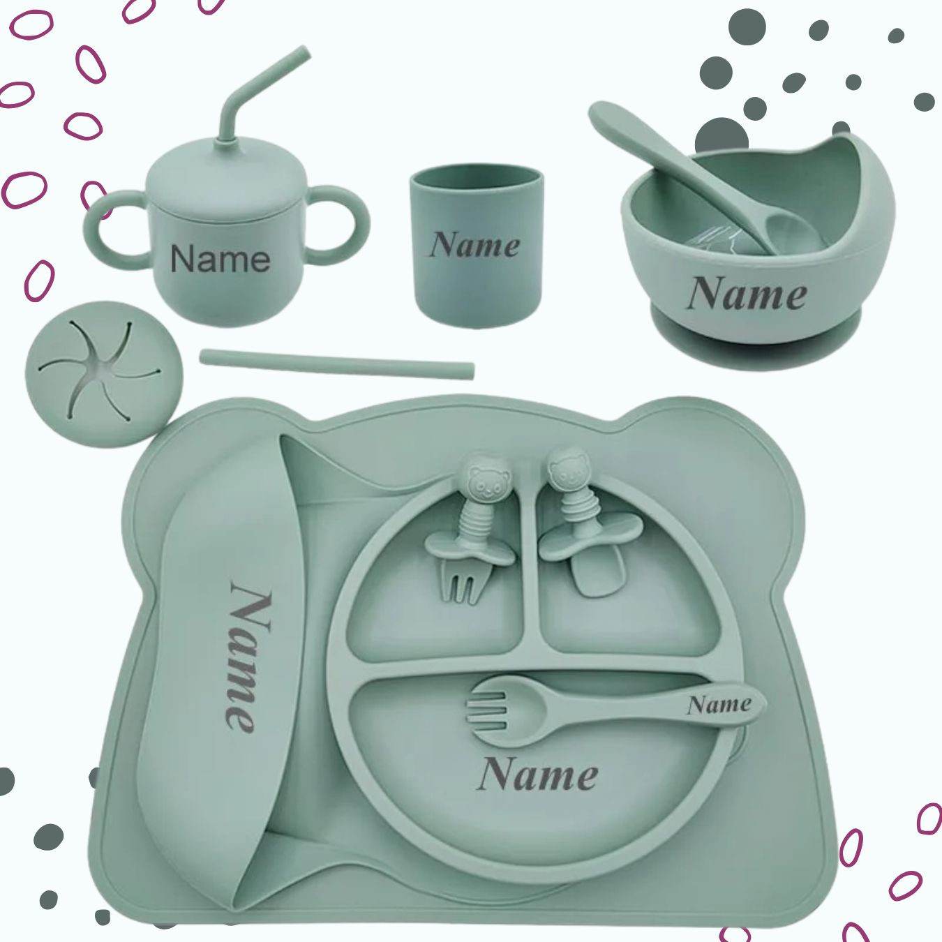 Personalised Silicone Baby Dining Set (12 Pieces)
