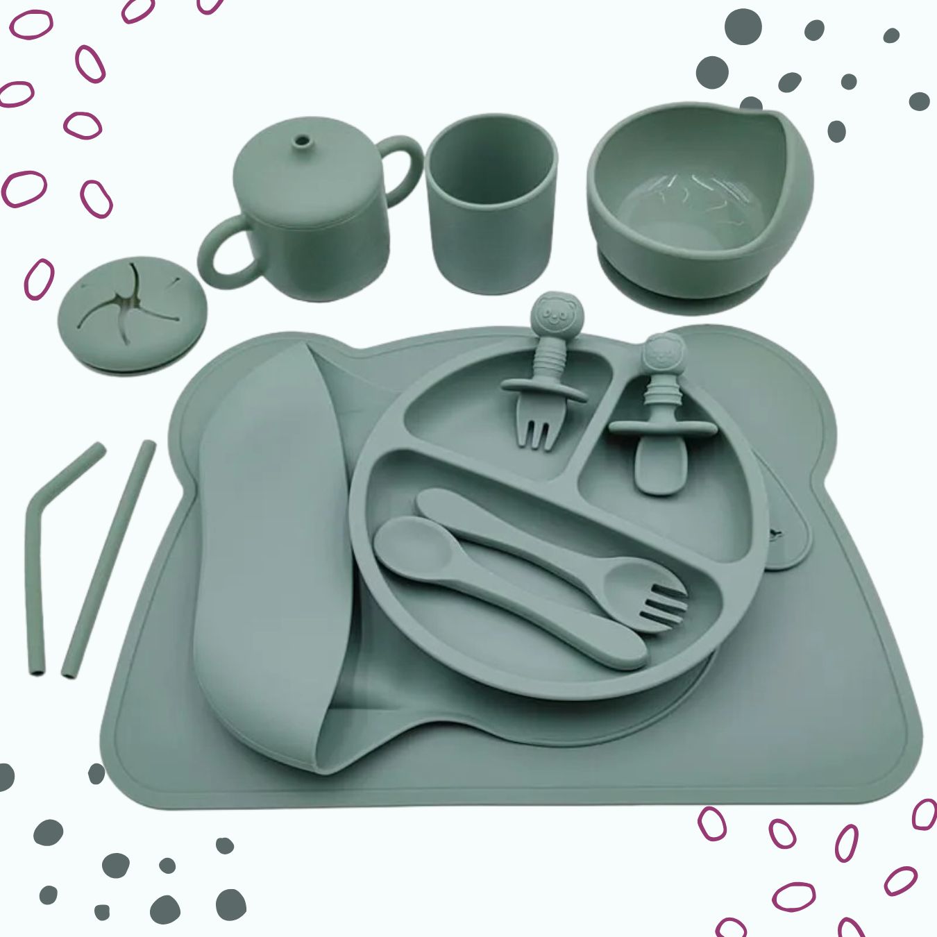 Personalised Silicone Baby Dining Set (12 Pieces)