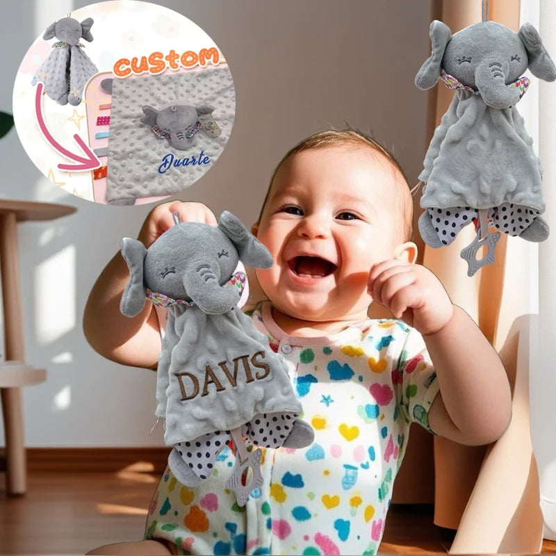 Personalised Organic Cotton Security Blanket with Stuffed Animal & Silicone Teether