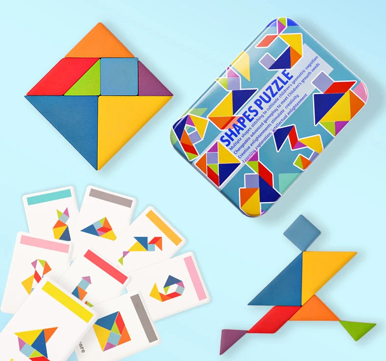 Wooden Montessori Tangram Puzzle in a Metal Box (3+ years)