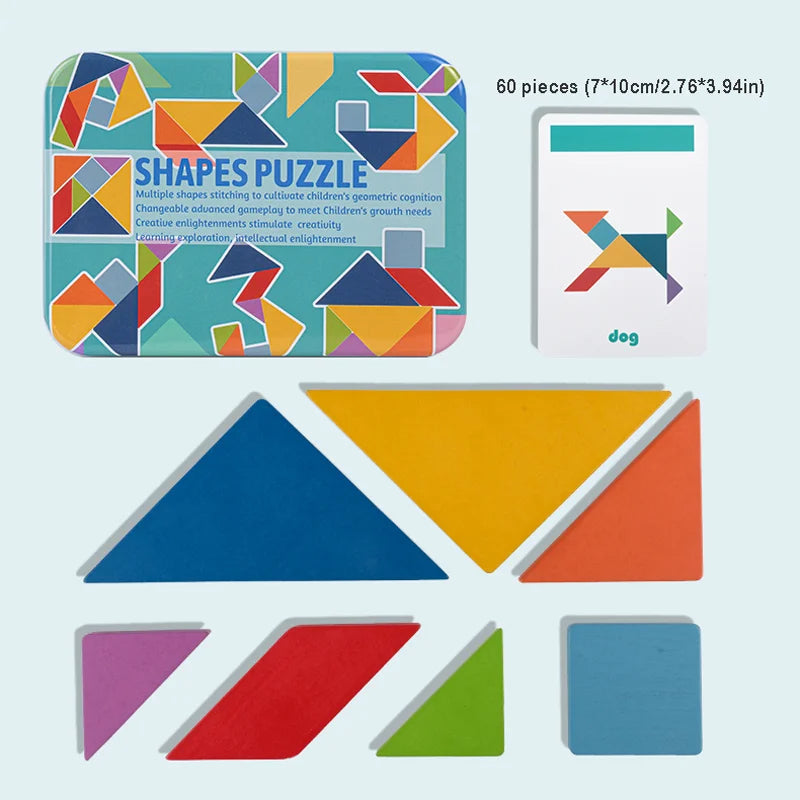 Wooden Montessori Tangram Puzzle in a Metal Box (3+ years)