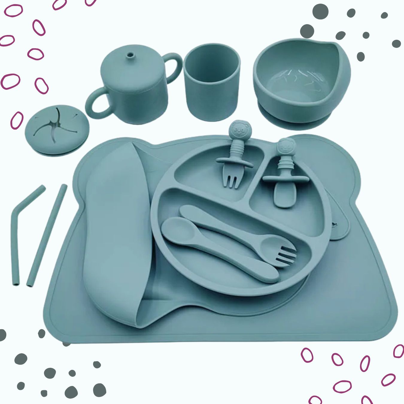 Personalised Silicone Baby Dining Set (12 Pieces)