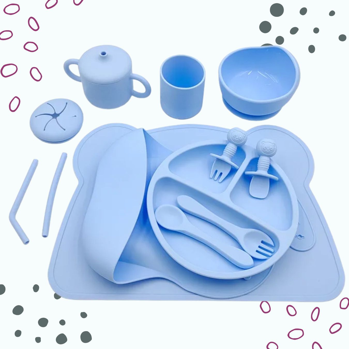 Personalised Silicone Baby Dining Set (12 Pieces)