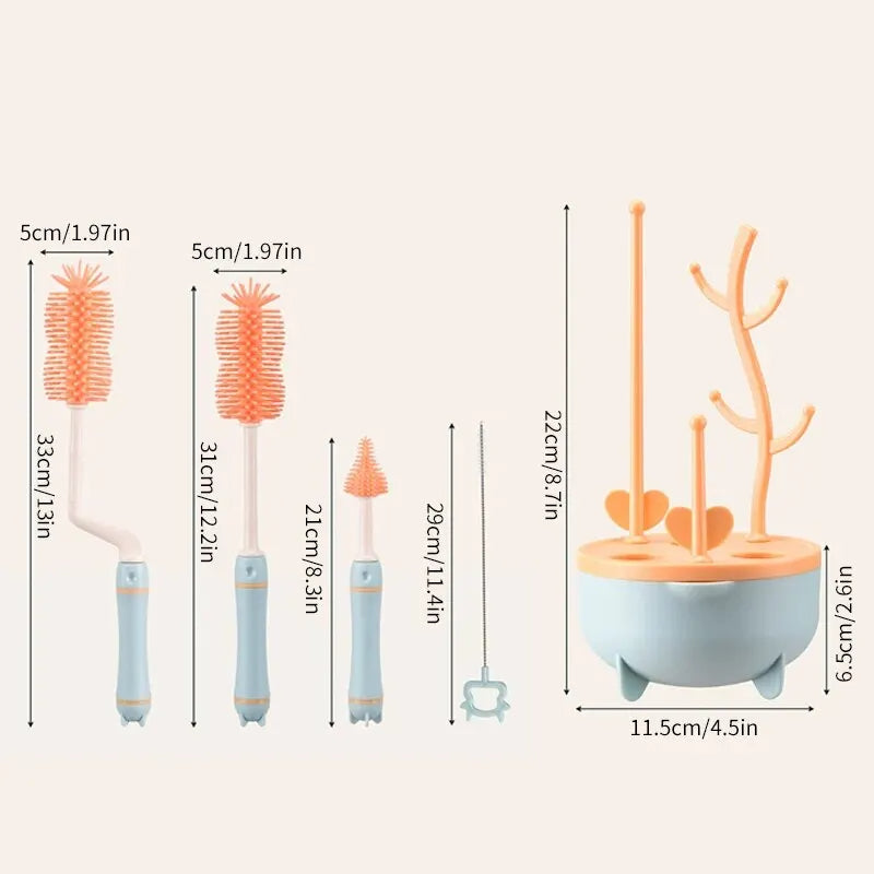 Portable Silicone Bottle Brush Set
