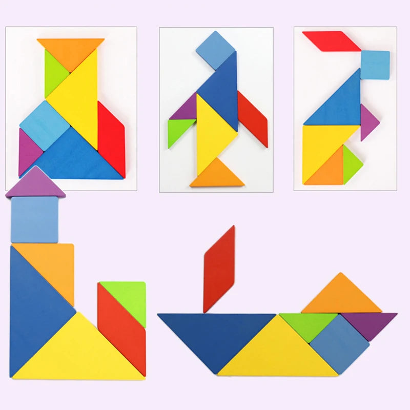 Wooden Montessori Tangram Puzzle in a Metal Box (3+ years)