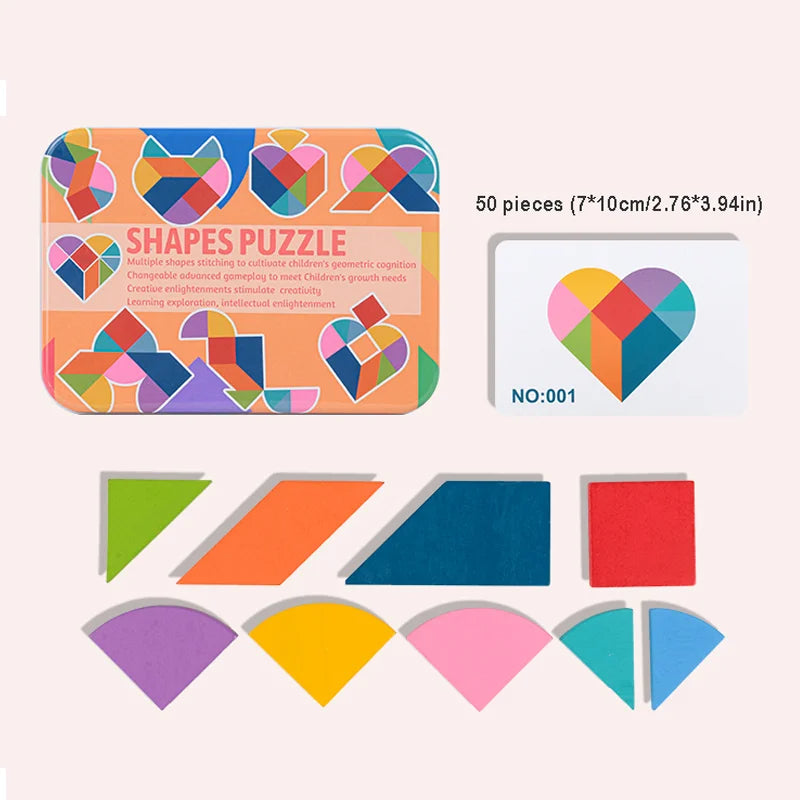 Wooden Montessori Tangram Puzzle in a Metal Box (3+ years)