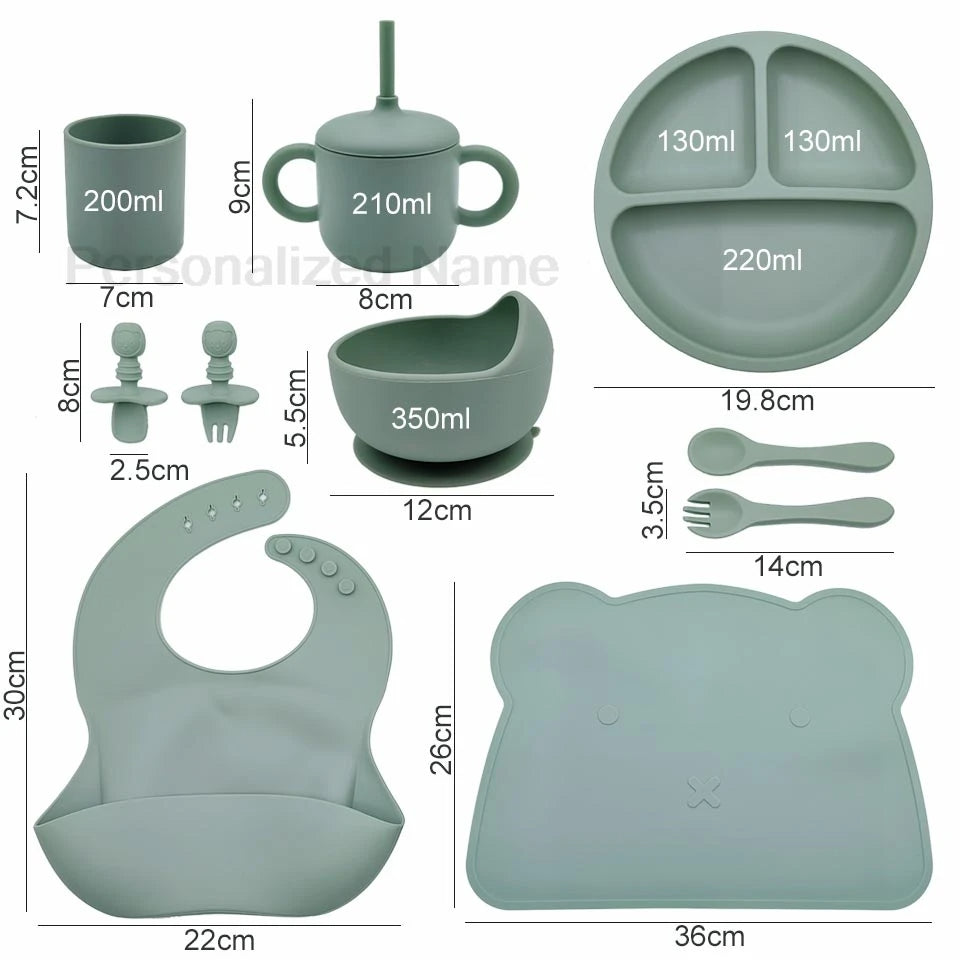 Personalised Silicone Baby Dining Set (12 Pieces)