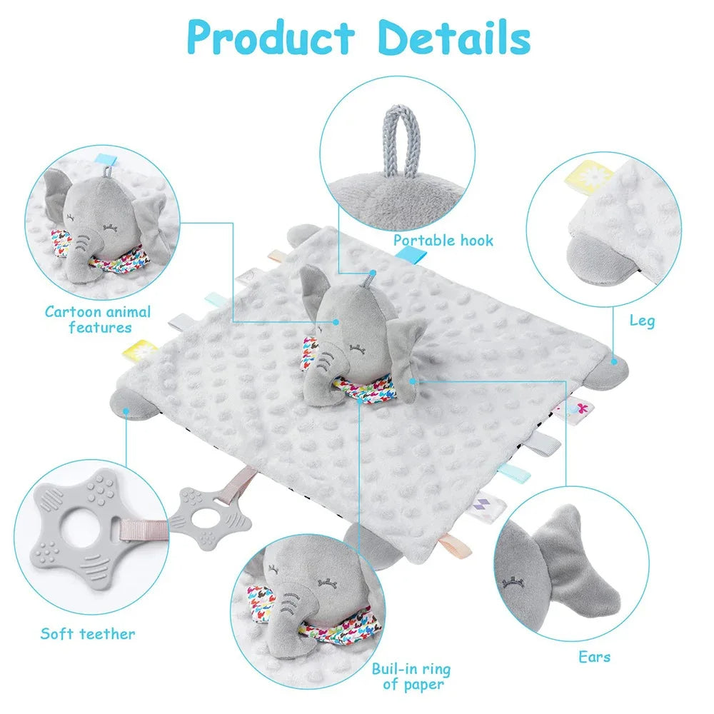 Personalised Organic Cotton Security Blanket with Stuffed Animal & Silicone Teether