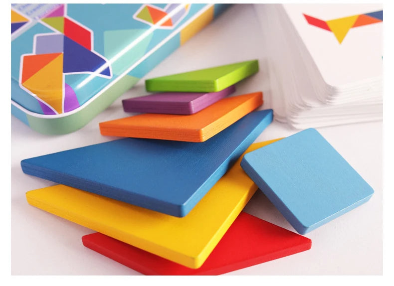 Wooden Montessori Tangram Puzzle in a Metal Box (3+ years)