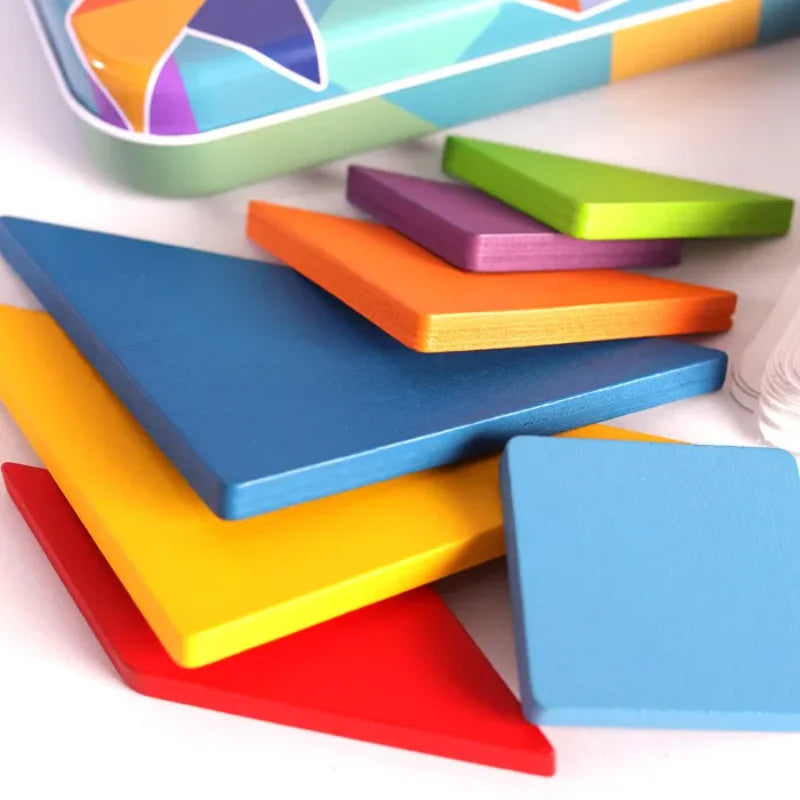 Wooden Montessori Tangram Puzzle in a Metal Box (3+ years)