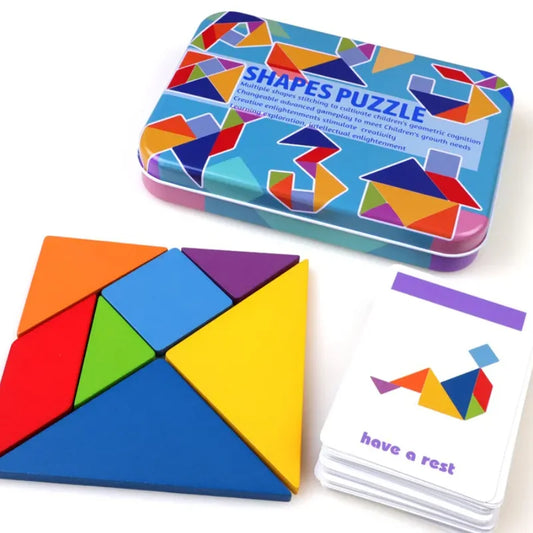 Wooden Montessori Tangram Puzzle in a Metal Box (3+ years)