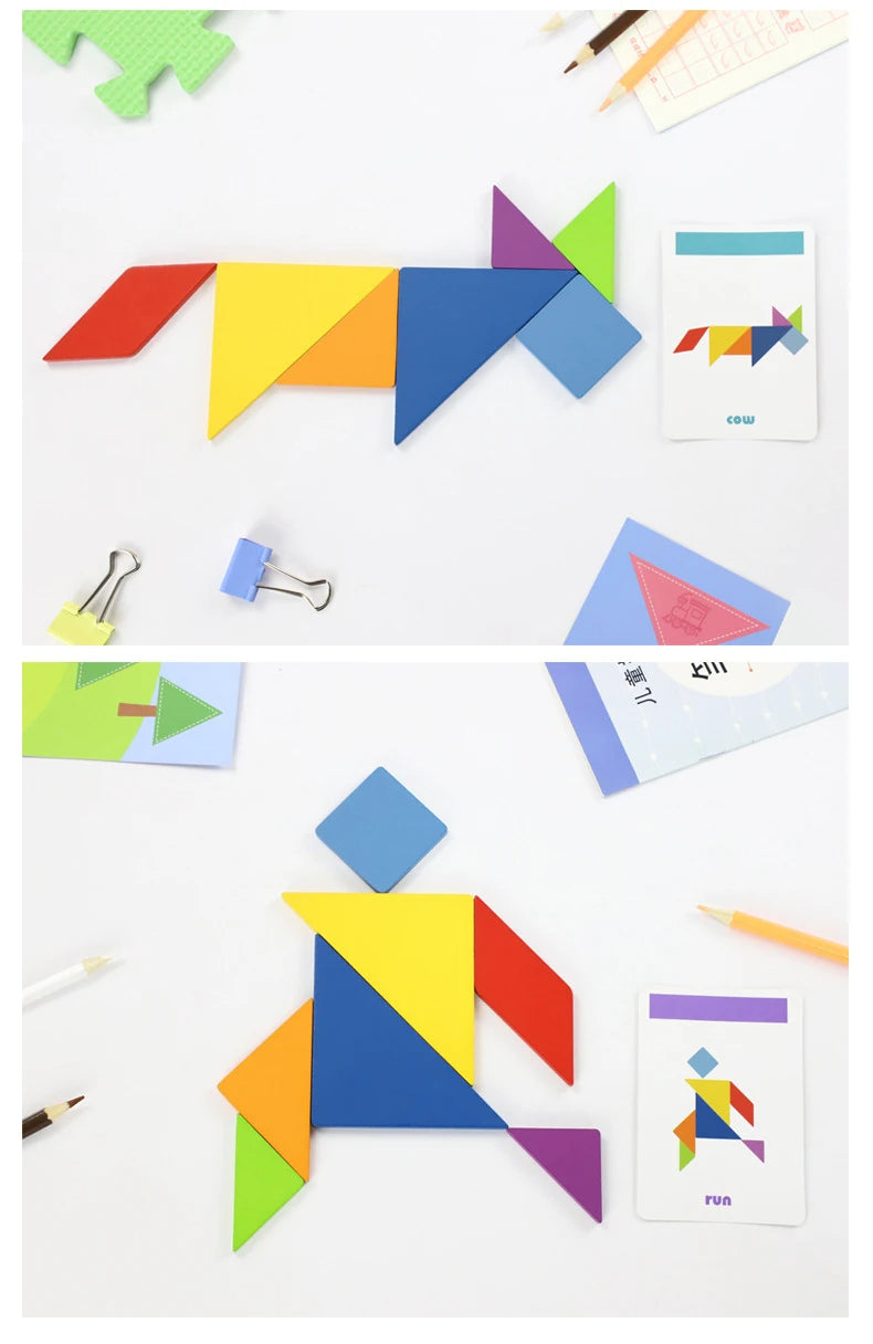 Wooden Montessori Tangram Puzzle in a Metal Box (3+ years)