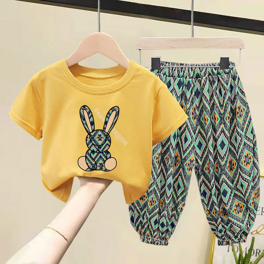 Kids' 2-Piece T-Shirt and Pants Summer Set - Rabbit-Little Travellers