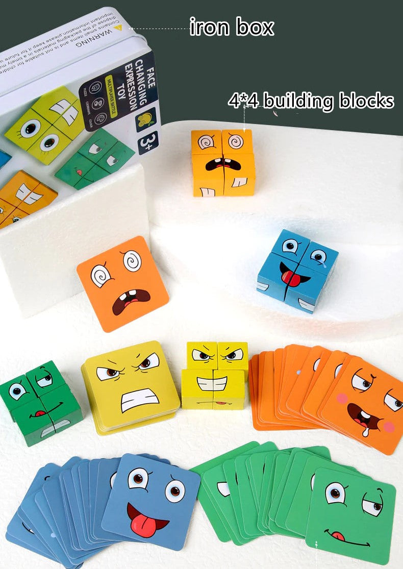 Wooden Cubes Facial Expressions & Emotions Puzzle/Game