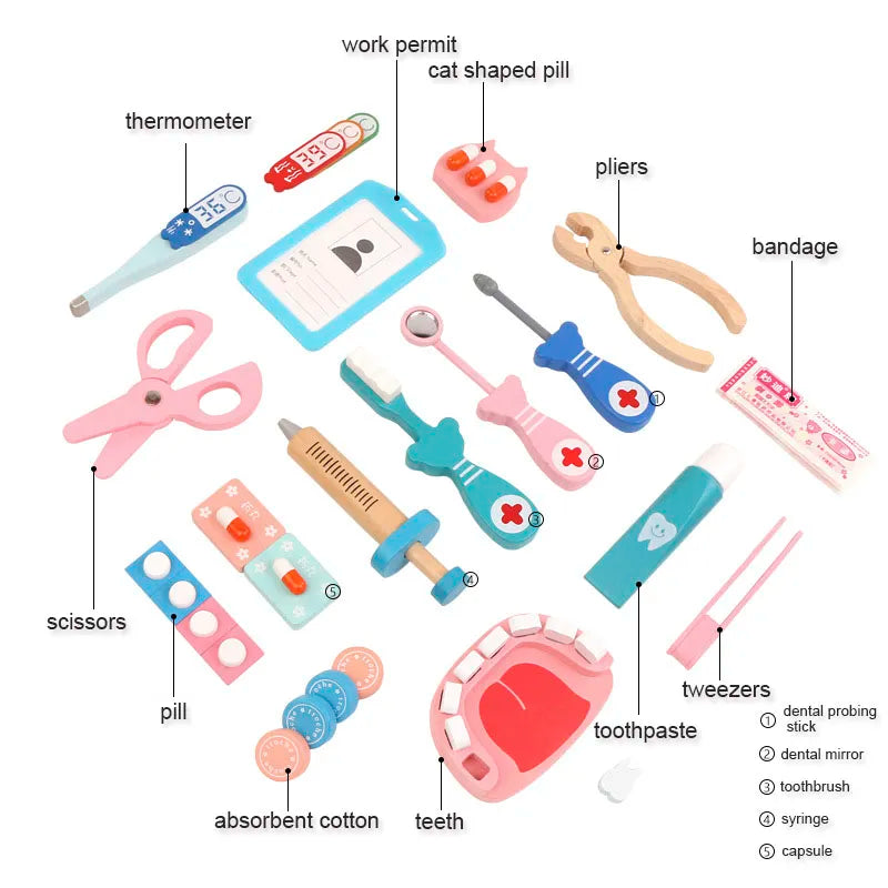 Wooden Montessori Doctor Dentist Pretend Play Set