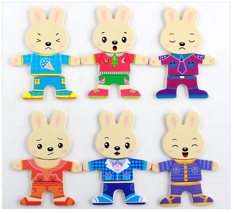 Puzzle - Rabbit Change Clothes Wooden Jigsaw Puzzle