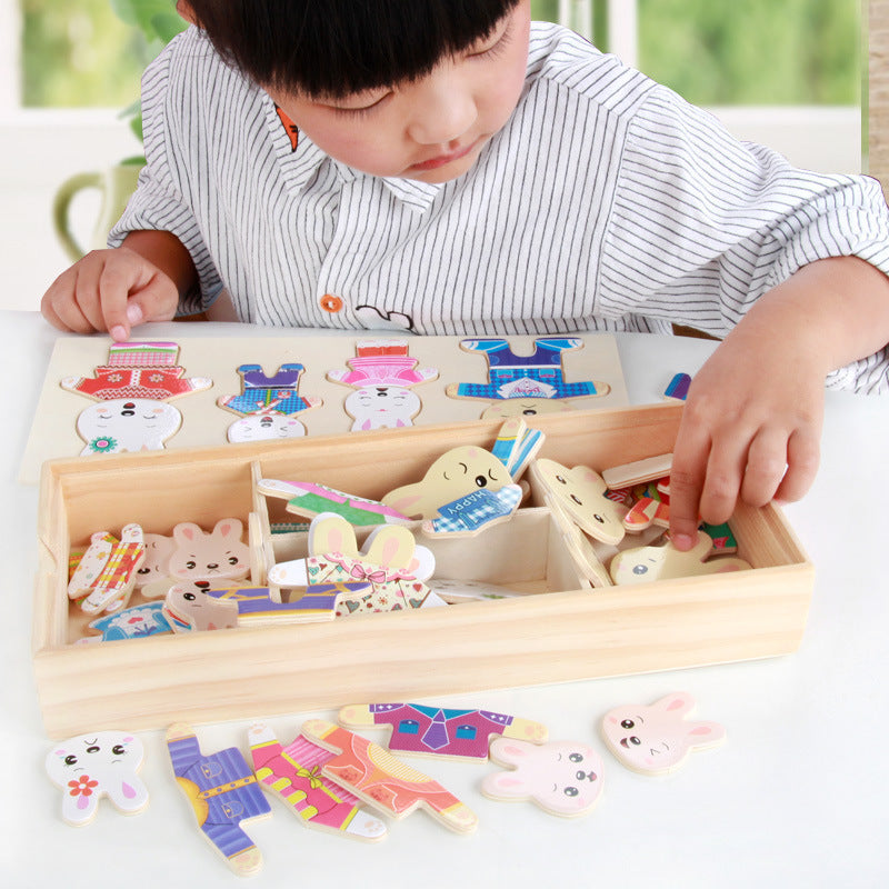 Rabbit Change Clothes Wooden Jigsaw Puzzle-Little Travellers