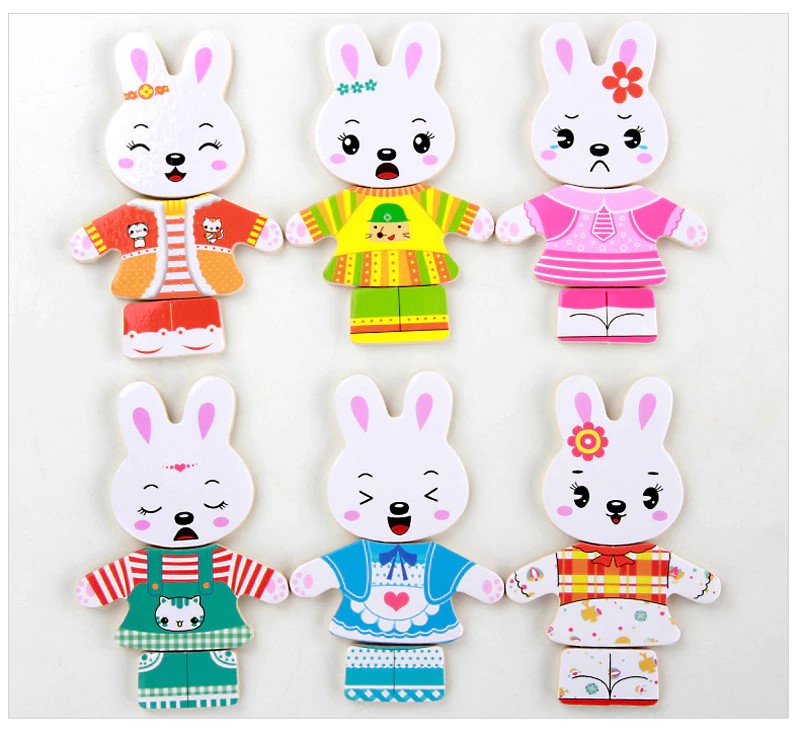 Puzzle - Rabbit Change Clothes Wooden Jigsaw Puzzle