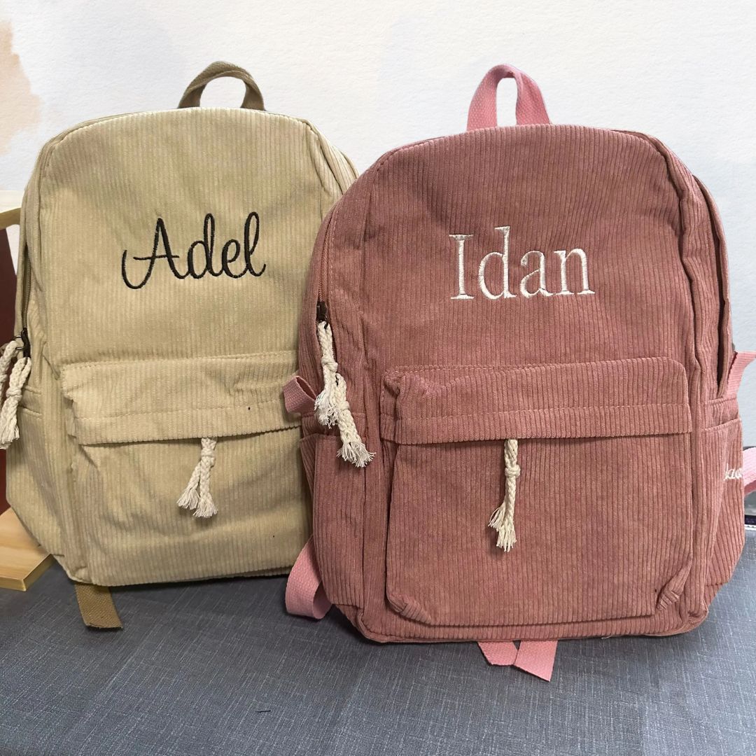 Personalised Children's Corduroy Backpack with Embroidered Name