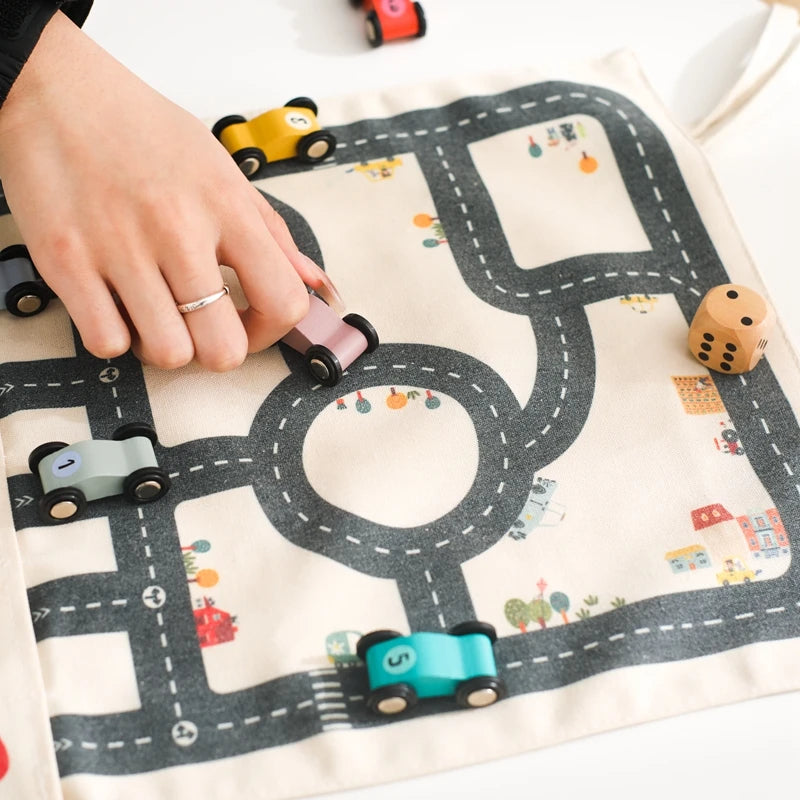Montessori Traffic Map Game with 6 Cars (3+ years)-Little Travellers