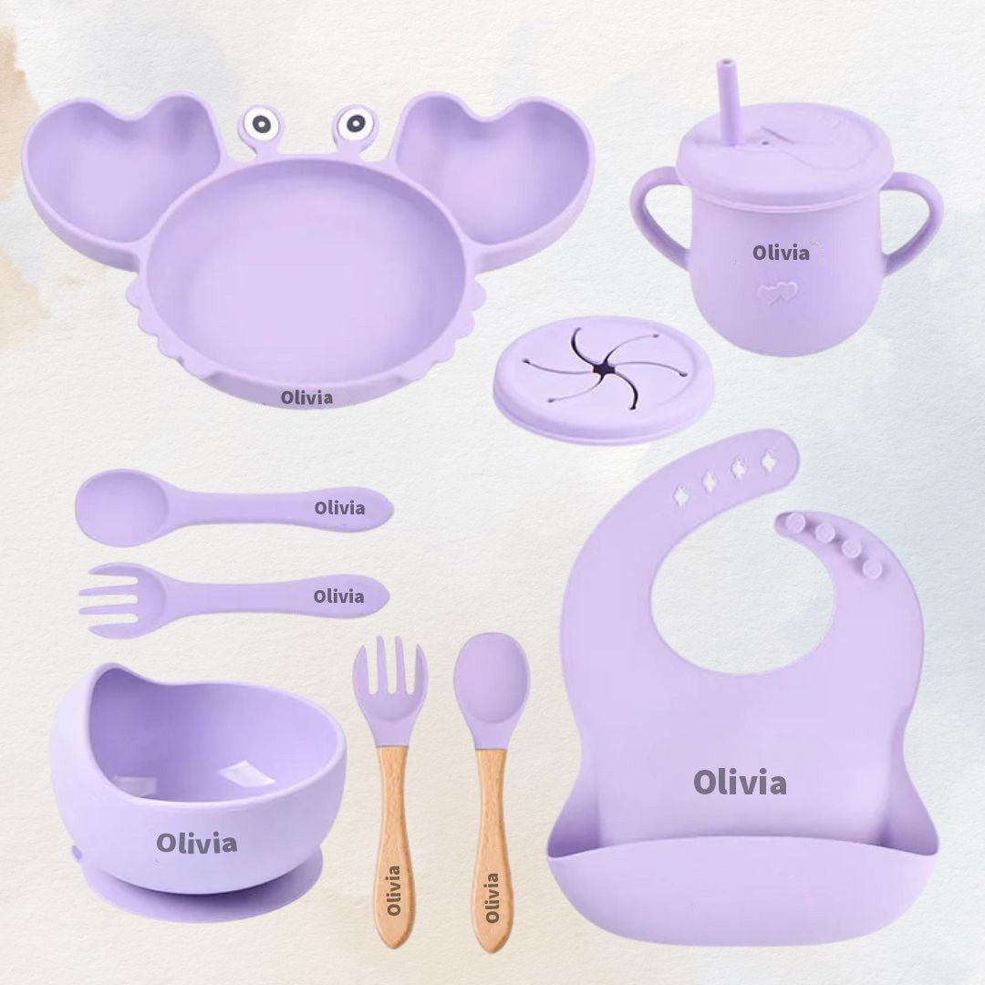 Hungry Crab - Personalised Silicone Baby Feeding Set (11 Pieces)