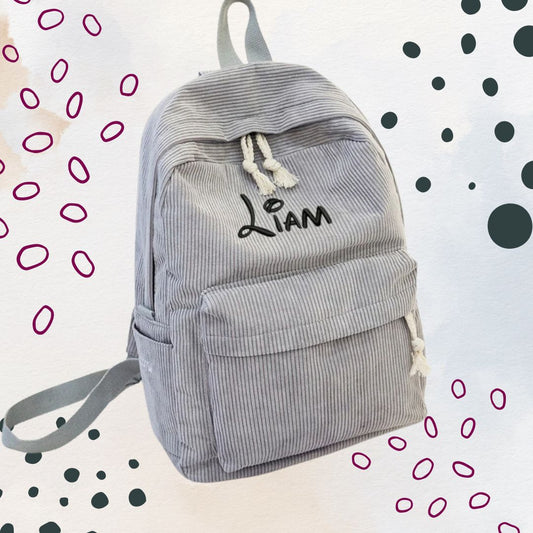 Personalised Children's Corduroy Backpack with Embroidered Name