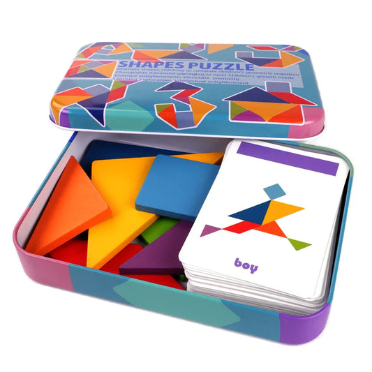 Wooden Montessori Tangram Puzzle in a Metal Box (3+ years)