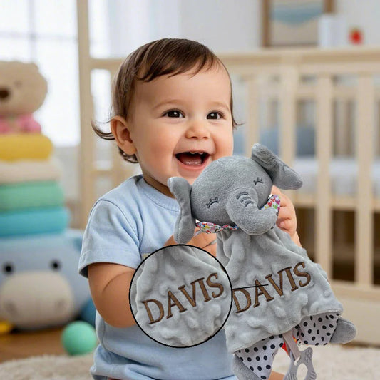 Personalised Organic Cotton Security Blanket with Stuffed Animal & Silicone Teether