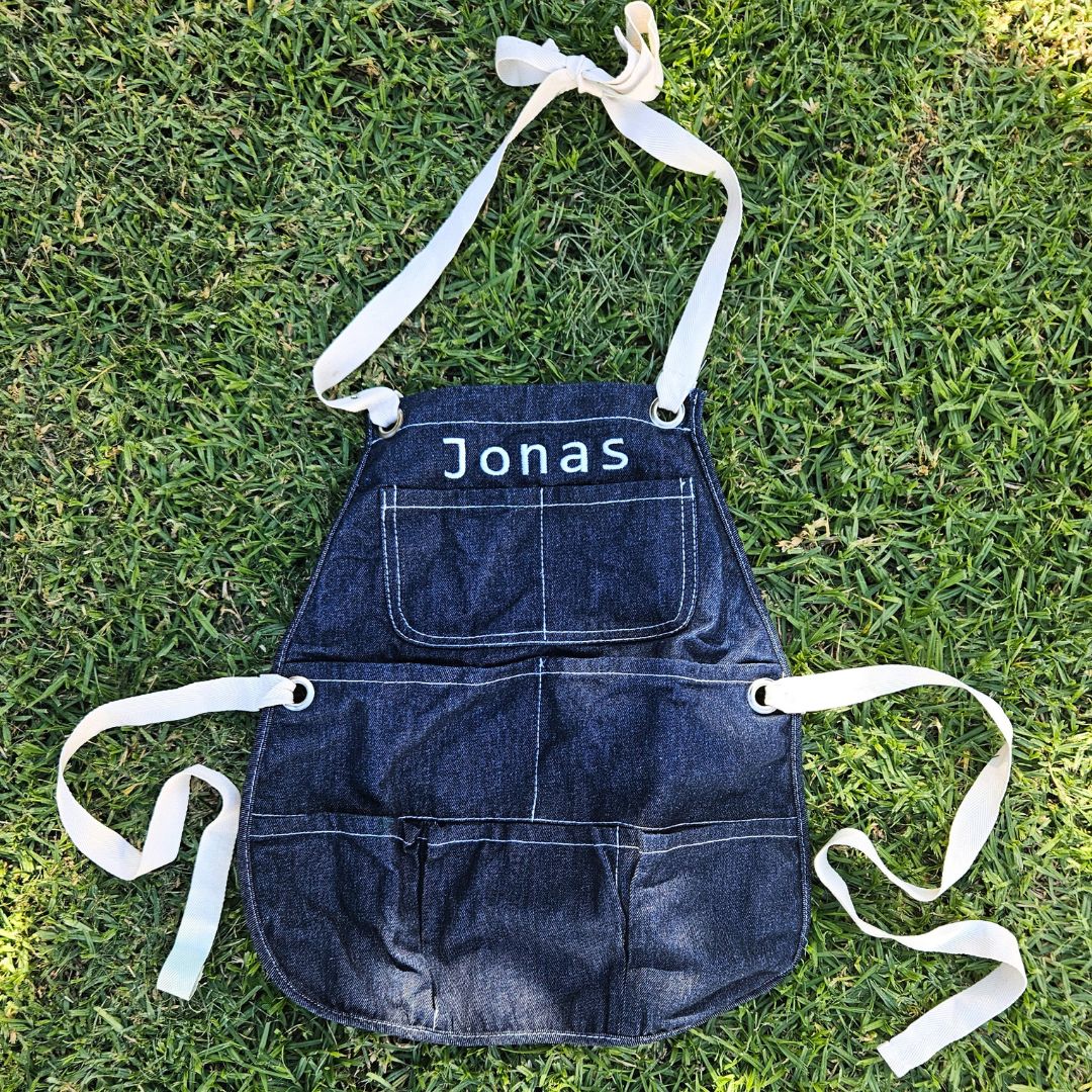 Personalised Children's Denim & Cotton Smock/Apron with Embroidered Name