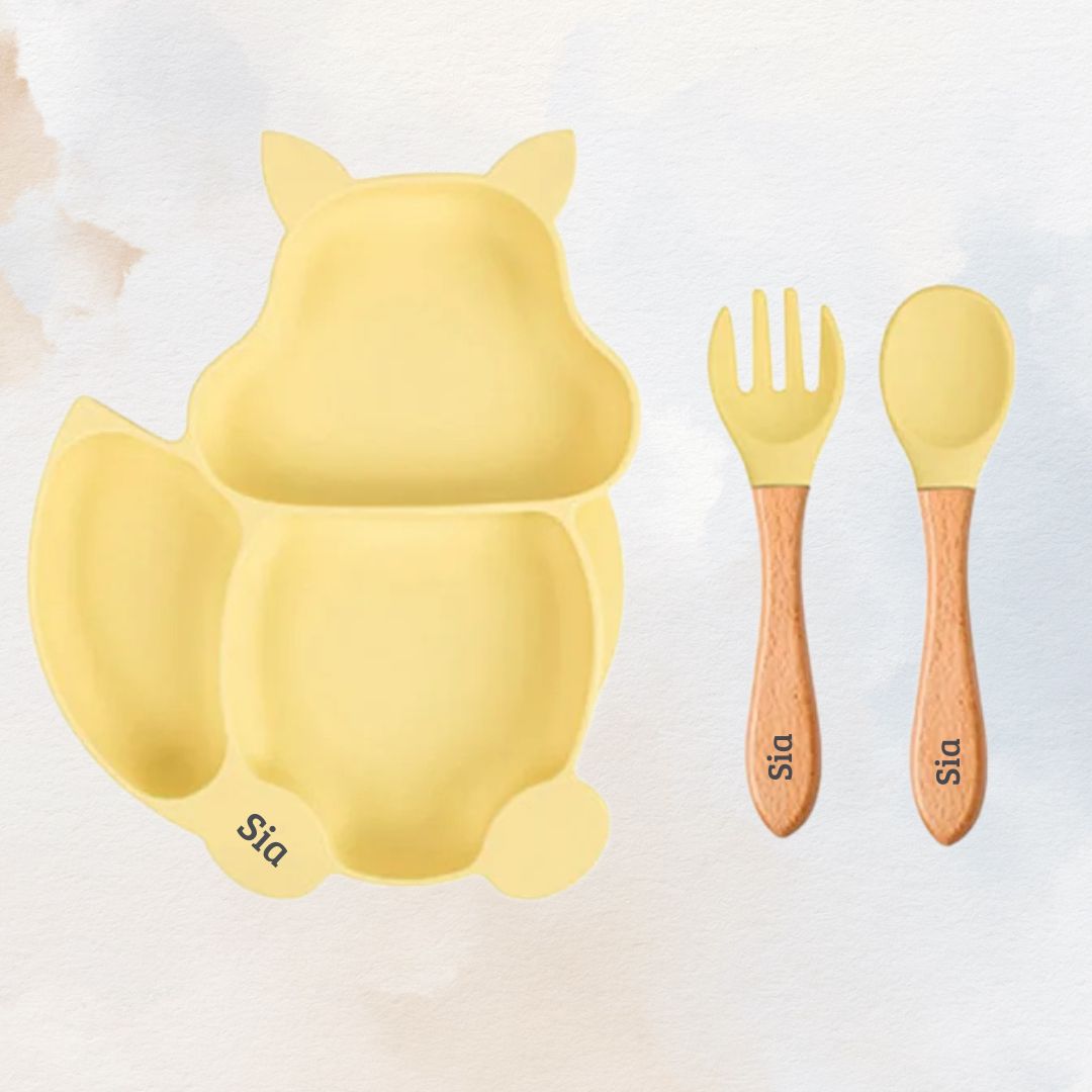 Feasting Fox - Personalised Silicone Baby Feeding Set (3 Pieces)