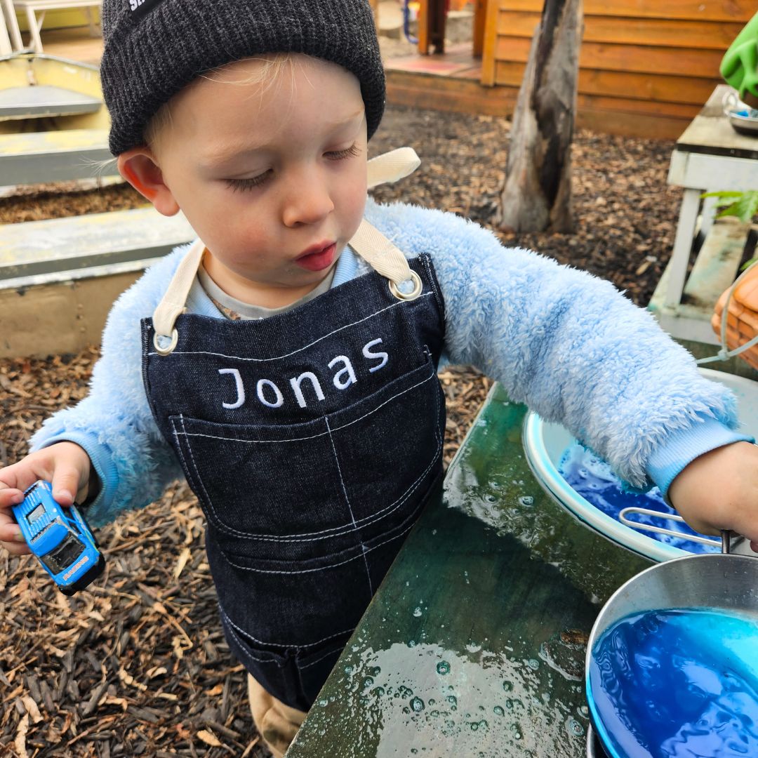 Personalised Children's Denim & Cotton Smock/Apron with Embroidered Name