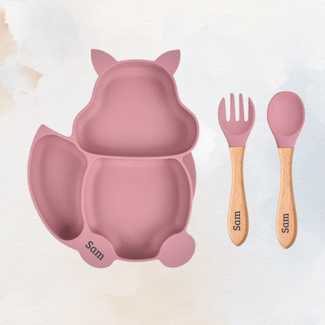 Mealtime Essentials - Feasting Fox - Personalised Silicone Baby Feeding Set (3 Pieces)