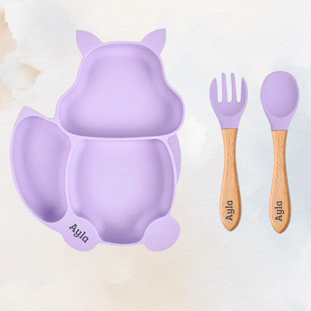 Feasting Fox - Personalised Silicone Baby Feeding Set (3 Pieces)