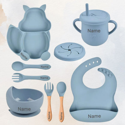 Mealtime Essentials - Feasting Fox - Personalised Silicone Baby Feeding Set (11 Pieces)