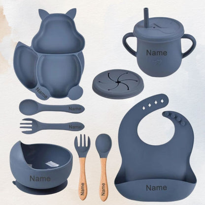 Feasting Fox - Personalised Silicone Baby Feeding Set (10 Pieces)