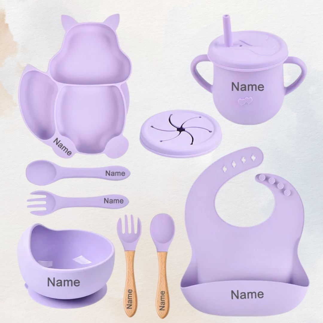 Feasting Fox - Personalised Silicone Baby Feeding Set (10 Pieces)