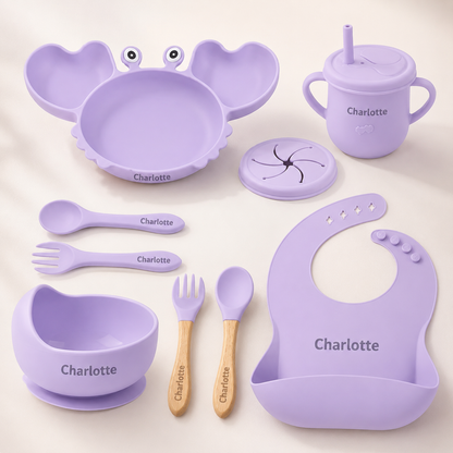 Hungry Crab - Personalised Silicone Baby Feeding Set (11 Pieces)