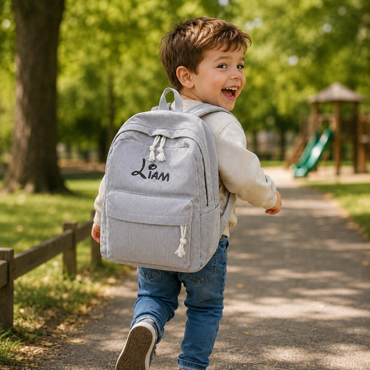 Personalised Children's Corduroy Backpack with Embroidered Name