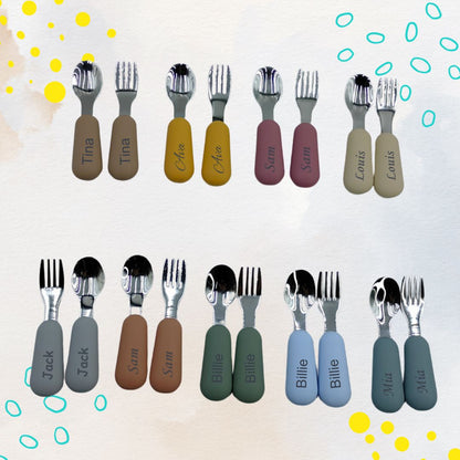 Personalised Silicone & Stainless Steel Toddler Cutlery Set