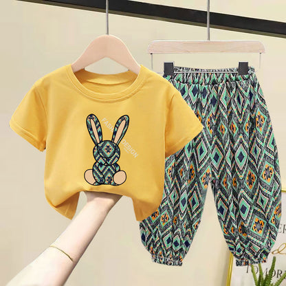 Kids' 2-Piece T-Shirt and Pants Summer Set - Rabbit-Little Travellers