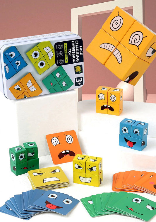 Wooden Cubes Facial Expressions & Emotions Puzzle/Game