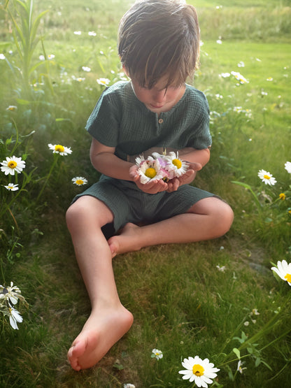 Summer Children Shorts & T-Shirt Set - Grey Linen-Little Travellers