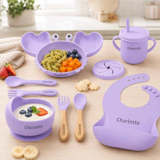 Hungry Crab - Personalised Silicone Baby Feeding Set (11 Pieces)